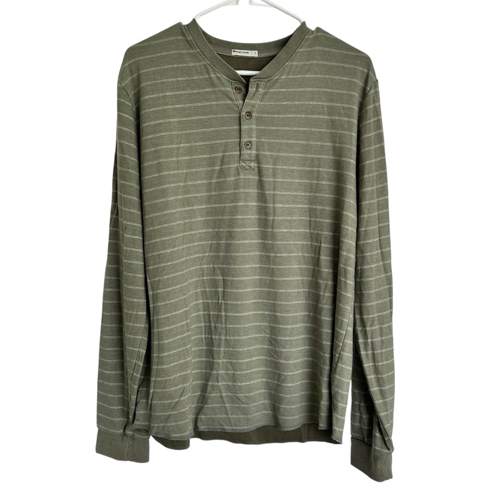 Marine Layer Double Knit Henley Shirt‎ Green Stripe Mens size Large